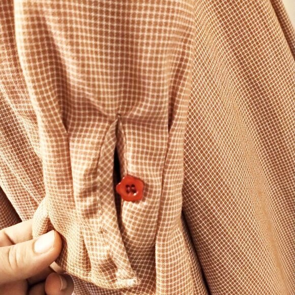 Vintage BOHO button down Shirt Dress Gingham Plaid Fit & Flare Day Dress - Picture 9 of 16